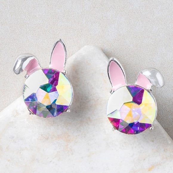 Plunder Jewelry - NEW Iridescent Gem Silver Bunny Earrings 🐰
